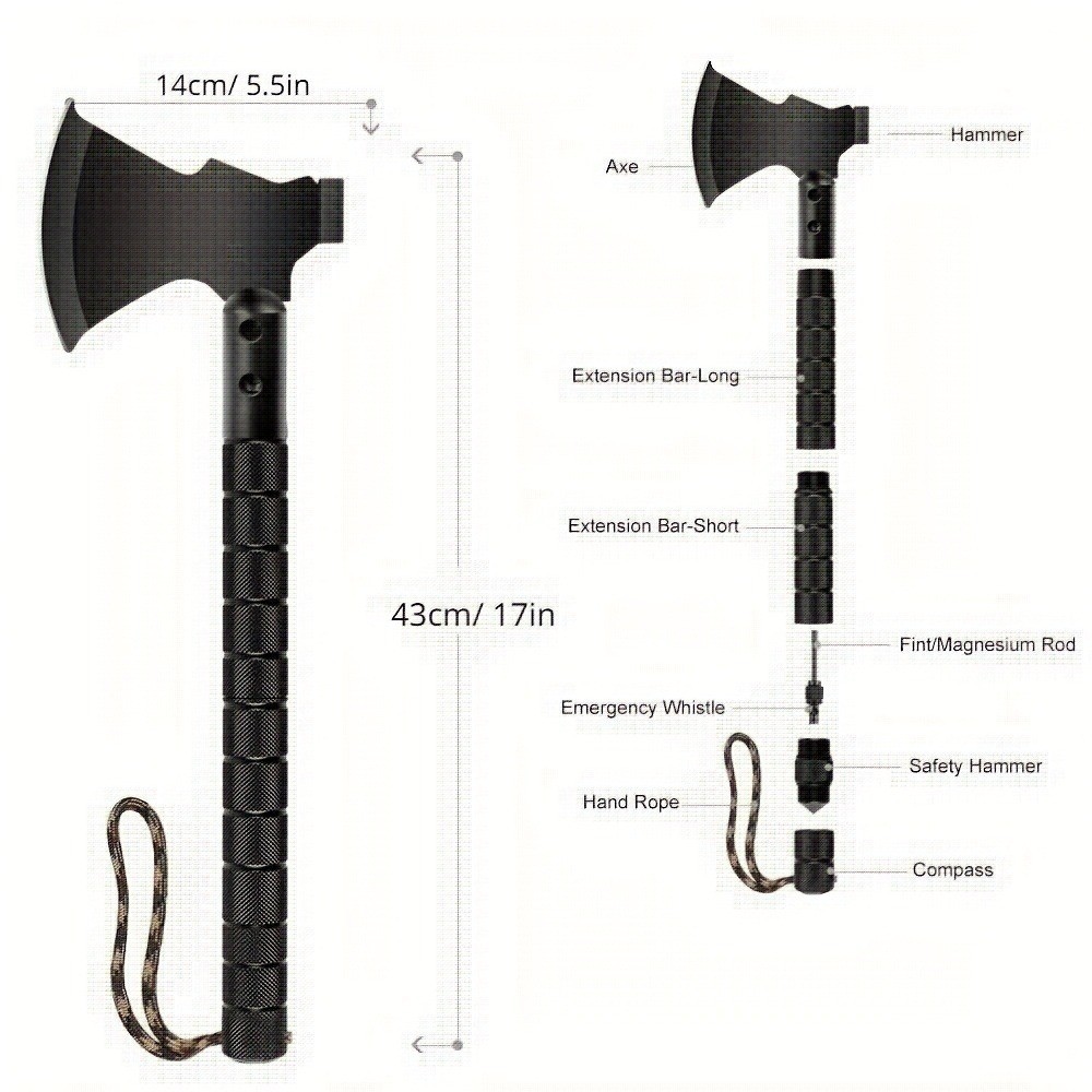 17" Tactical Camping Axe with Sheath - Multi-Functional Survival Tool Kit