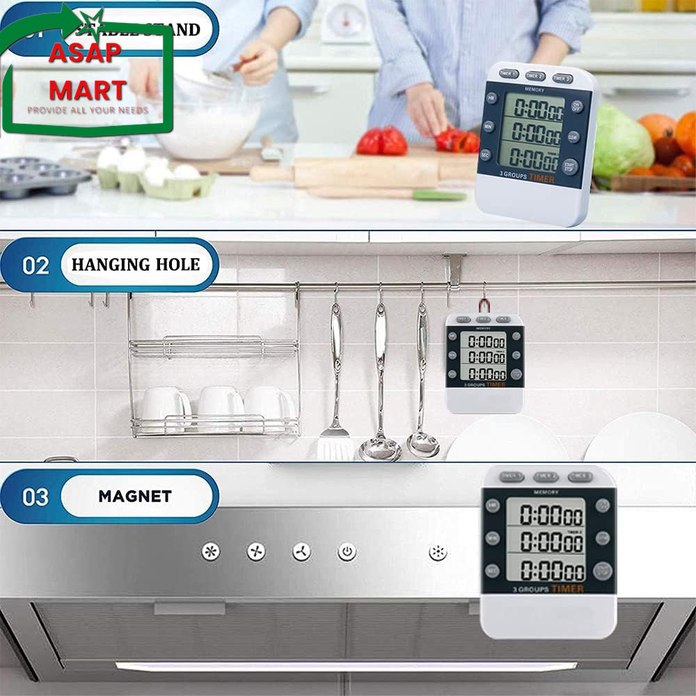 Digital Dual Kitchen Timer, 3 Channels Count Up/Down Timer, Triple Cooking Timer