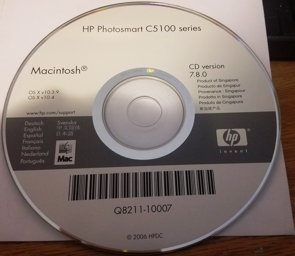 Software HP Photosmart C5100 Macintosh CD Version  7.8.0
