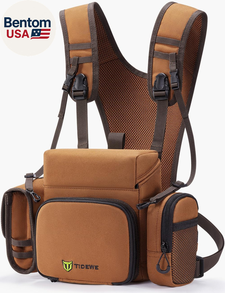 Binocular Harness Chest Pack with MOLLE System, 2 Detachable Pouches, Silent Mag
