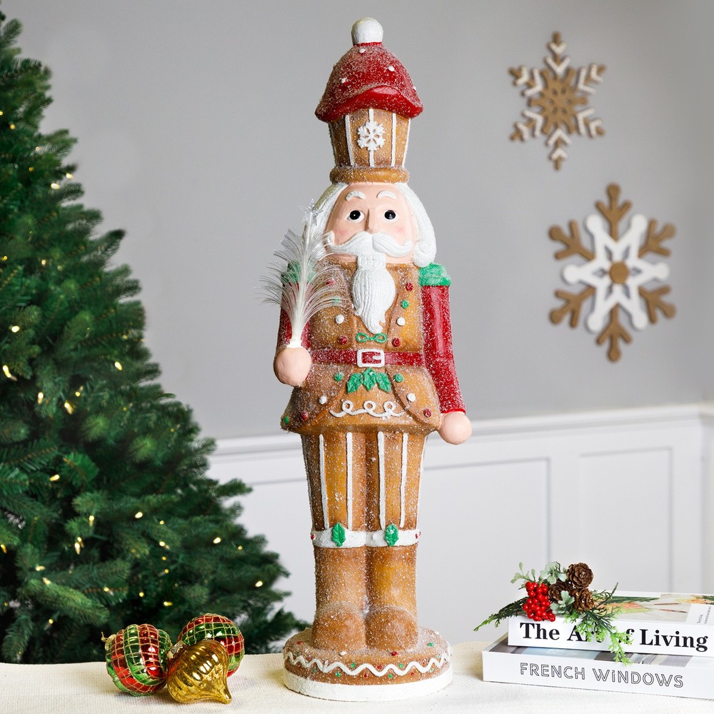 LED Lighted Gingerbread Christmas Nutcracker - 29" - Brown and Red