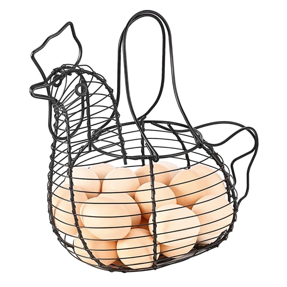 Chicken Egg Holder Black Rectangular Wire Basket with Handle for Eggs Fruits