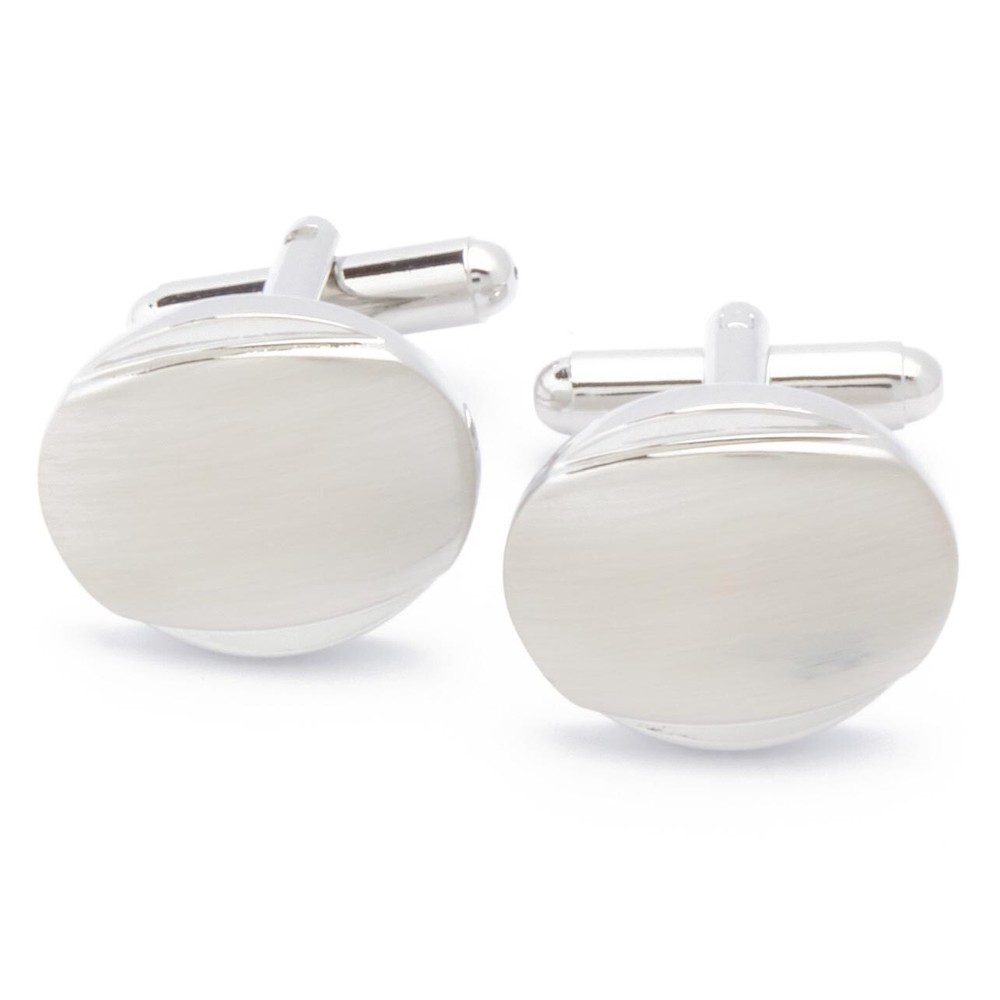 Cufflinks - Silver Solid Oval with Top Bottom Effect