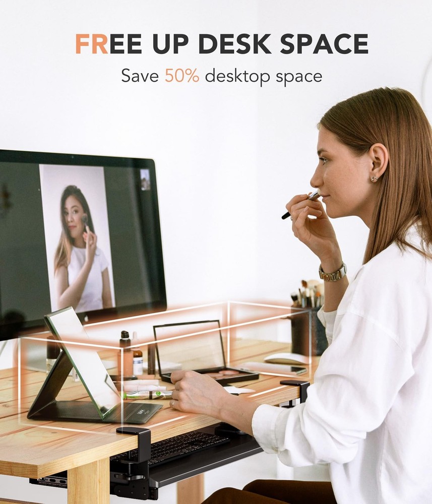 Keyboard Tray Under Desk Pull Out with Extra Sturdy C Clamp Mount System, 27.3