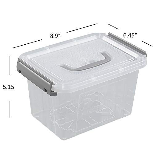 3.5 Quart Clear Plastic Storage Bins with Handles - 6 Pack Small Organizers (Gra