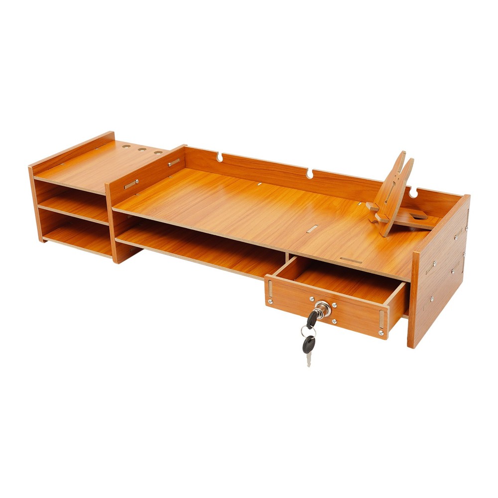 Wood Desk Organizer Home Office Desktop Storage Drawer Computer Holder + Lock