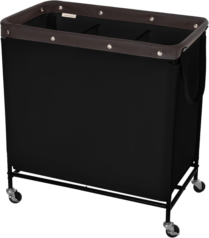 3 Section Laundry Hamper Rolling Laundry Cart W/ Wheels & Handles Laundry Room