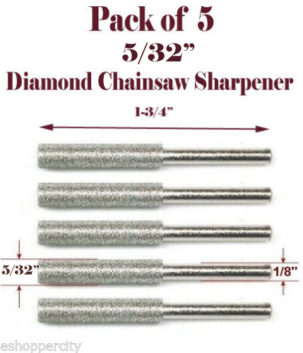 5 Pc 5/32" Diamond Chainsaw Sharpener Burr Stone File Fits Craftsman Echo Ryobi