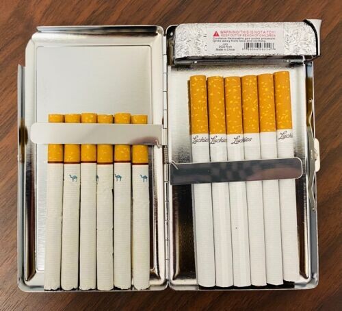 Retro Cassette Tape Image 100's Size Cigarette Case with Built in Lighter