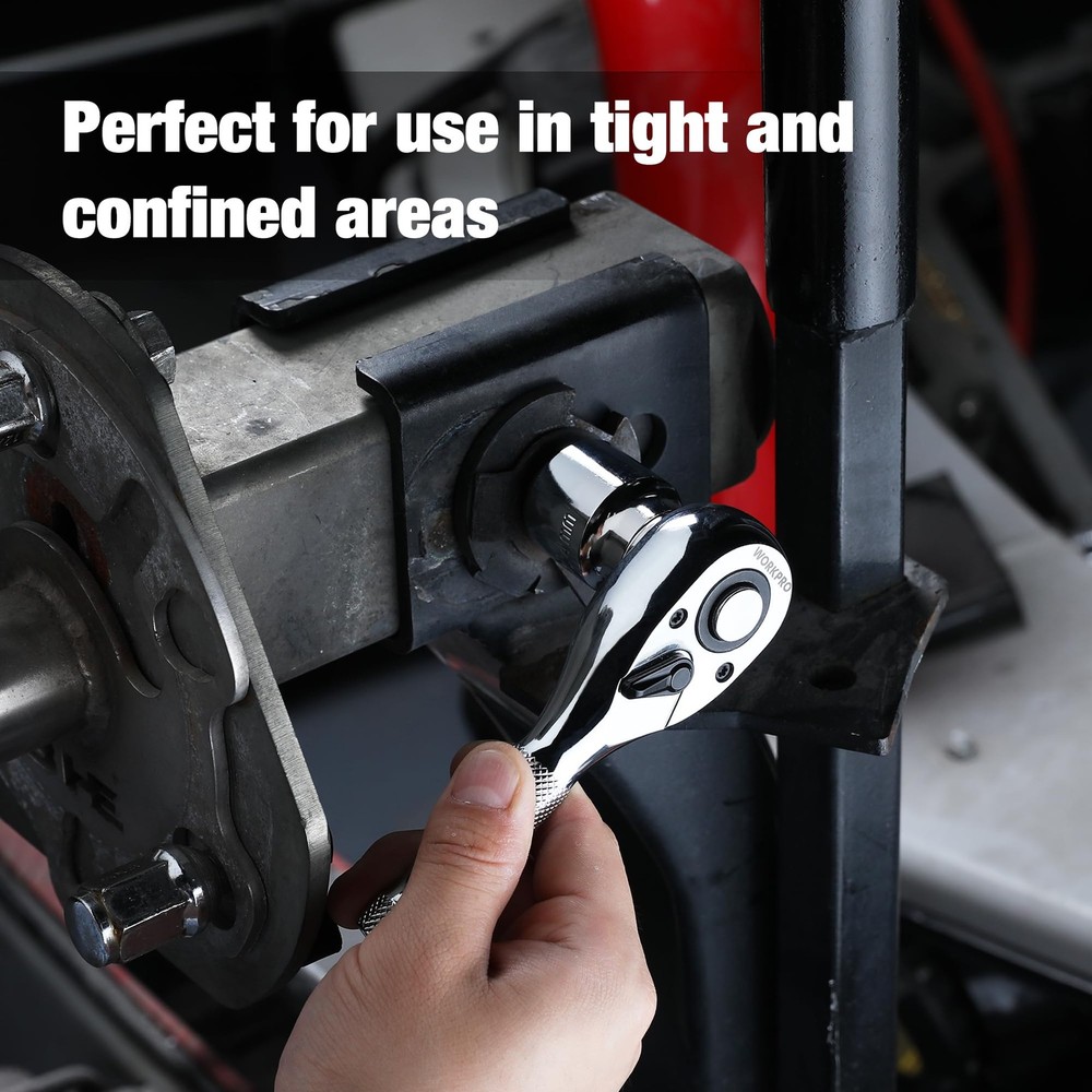 WORKPRO 3-Piece Stubby Ratchet Set, Quick Release 3pc ratchet set, Silver