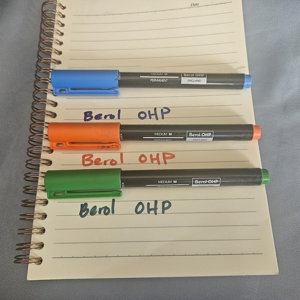 Berol OHP England Permanent Markers Medium M Orange Blue Green