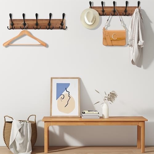 Wall mounted wooden coat hat rack