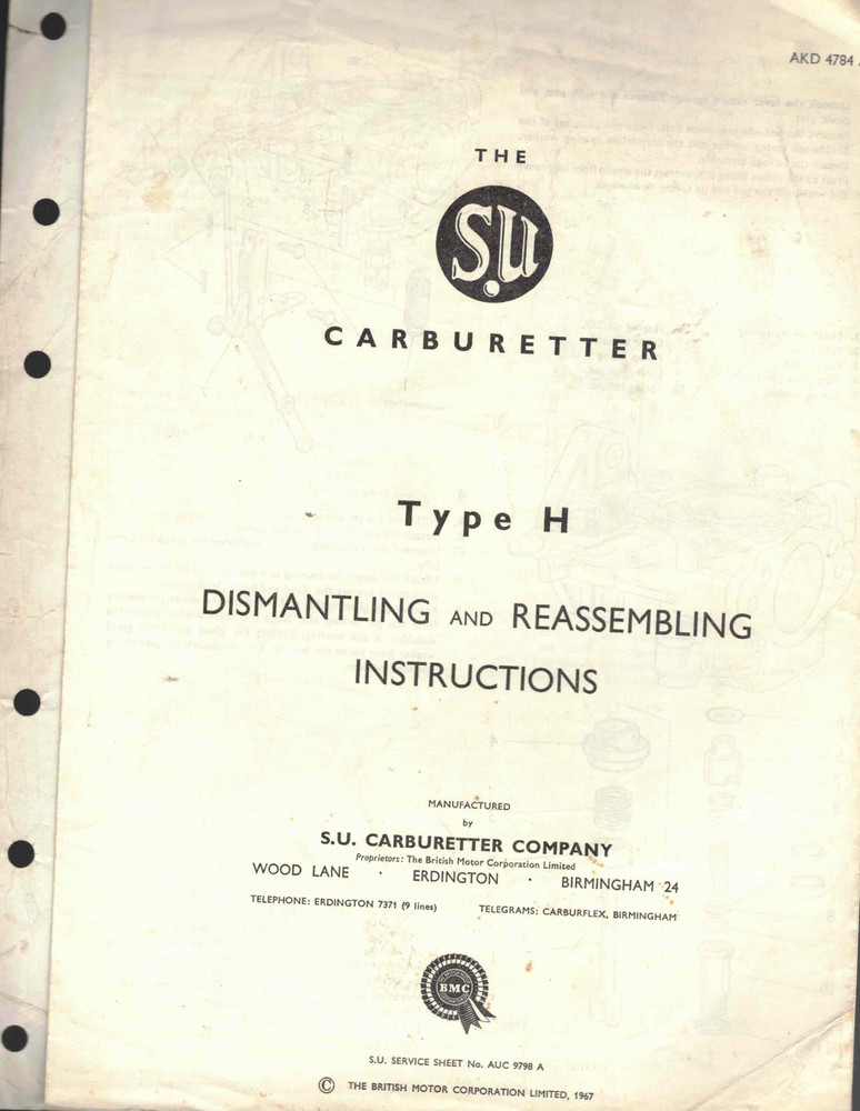 SU TYPE H CARBURETTER INSTRUCTION GUIDES + PUMP SPECIFICATIONS.