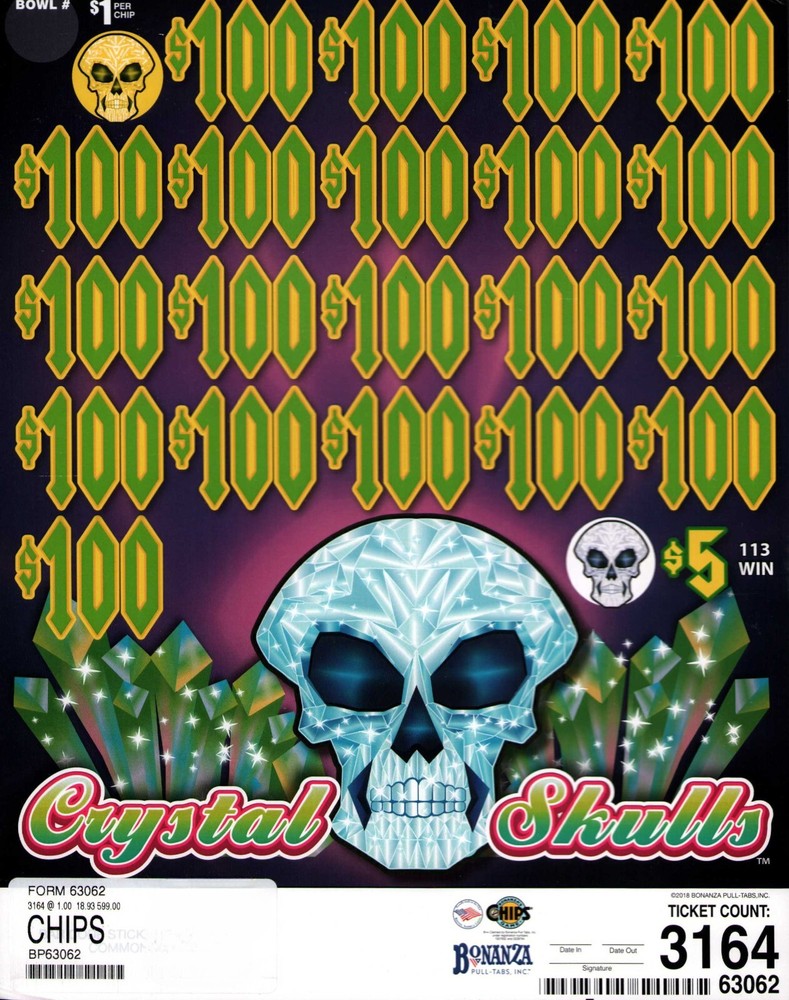 Pull Tab Tickets - Chip Tickets - Game - Crystal Skulls - 3,164 ct