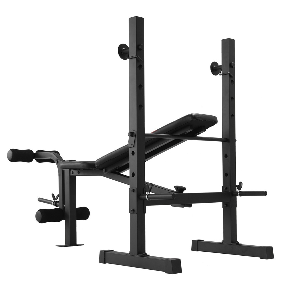 Adjustable Weight Bench Set with Squat Rack Foldable Flat Incline Decline