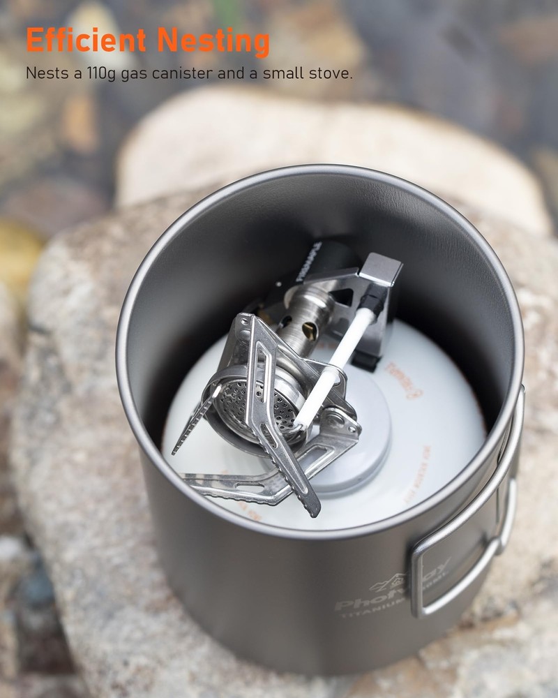 25oz (750ml) Titanium Camping Pot, Ultralight Backpacking Cookware & Campfire...