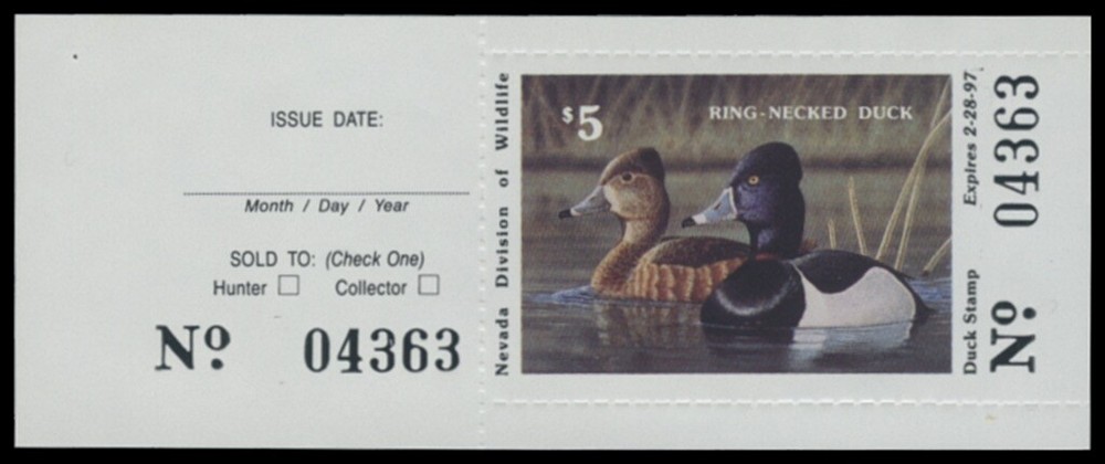 1996  Nevada State Duck Stamp Mint Never Hinged. Hunter Type
