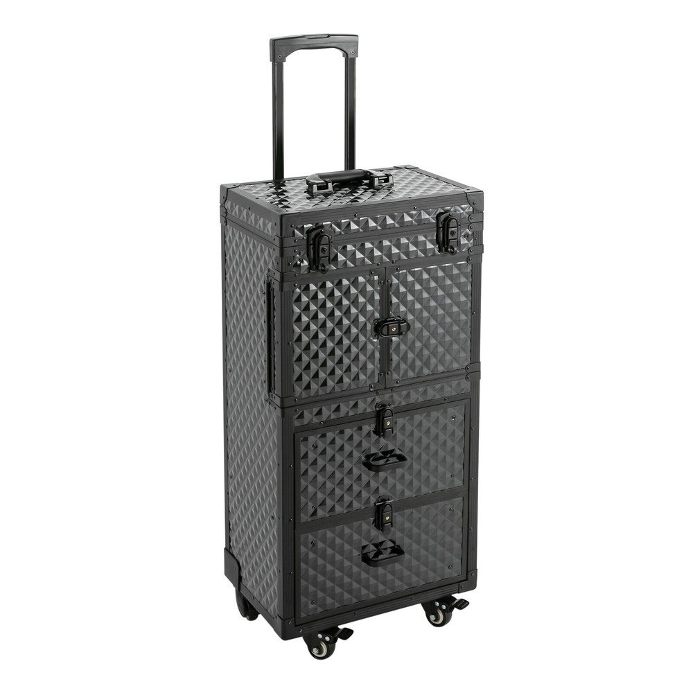 Rolling Hairdressing Case Rolling Cosmetic Case Makeup Train Case w/ 4 Layers