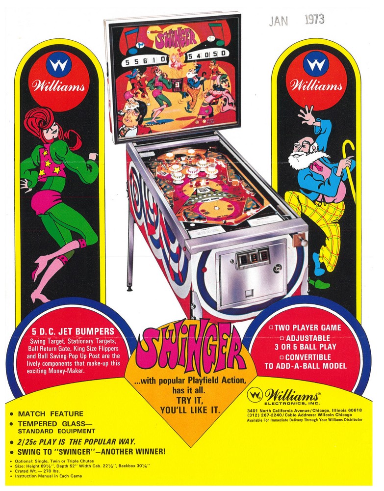 Swinger Williams Pinball Flyer / Brochure/ Ad  /