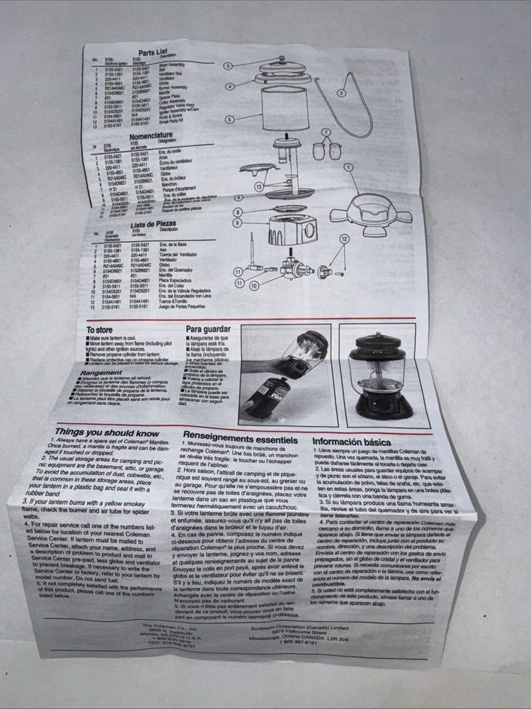 Coleman Propane 2 Mantle Lantern Model Camping 5155 UNTESTED