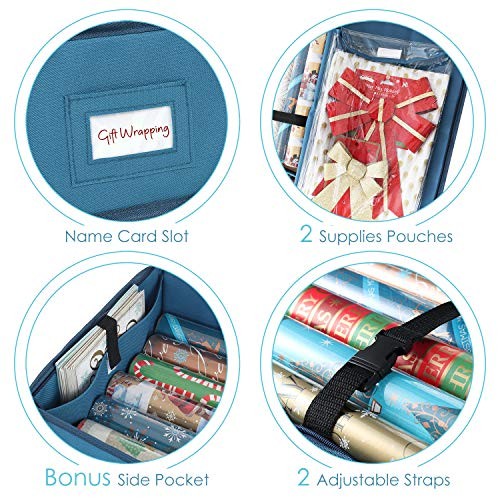 Wrapping Paper Storage Container - Christmas Storage Bag with Medium Blue