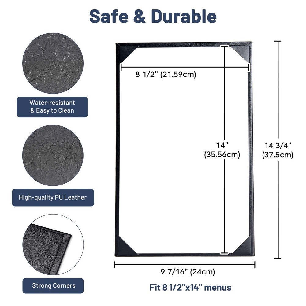 WeChef 5 Pack Leather Menu Covers 8.5"x14" Single Page Angled Corners Wine List