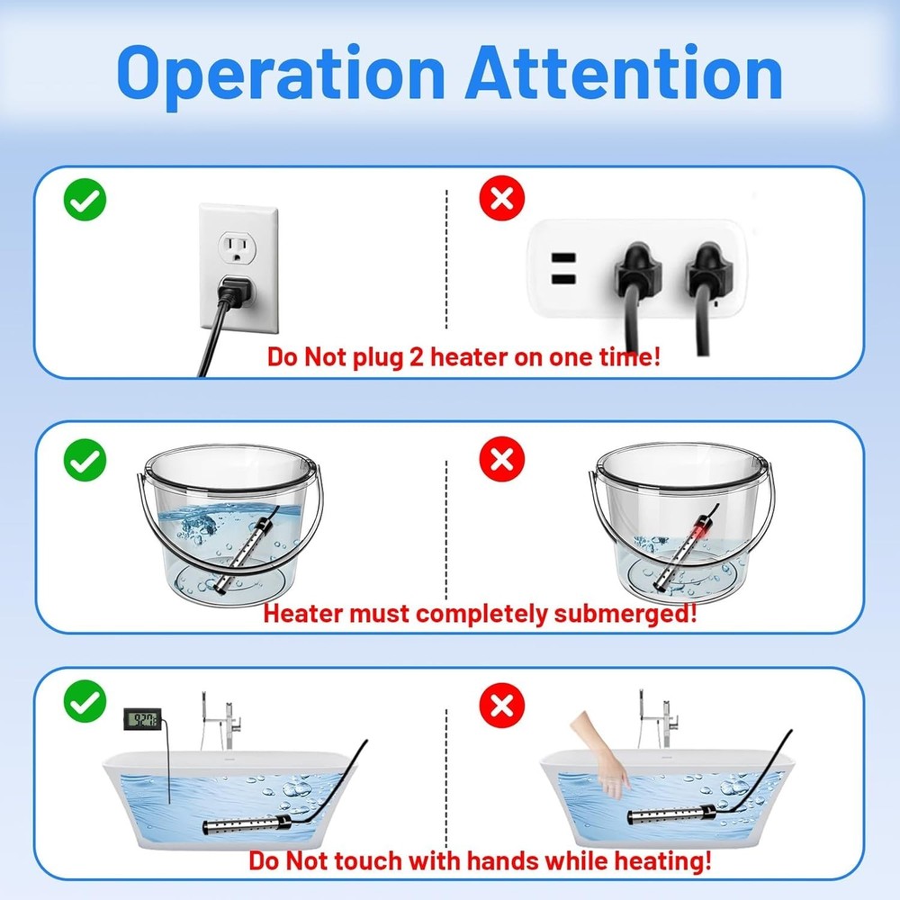 Calentador de agua de inmersión eléctrico de 2000 W, calentador de agua portátil