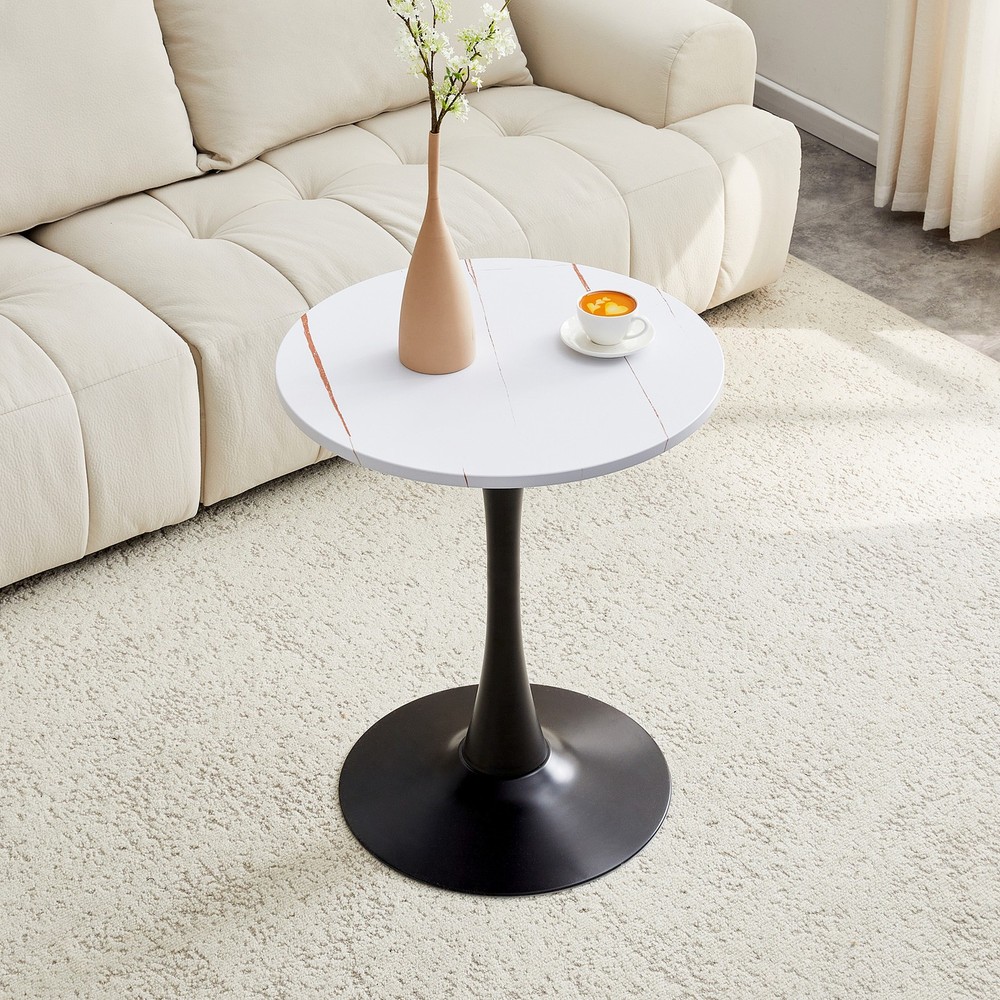 Round Dining Table, 23.6" Circle Tulip Table with Thickened Tabletop & Metal P