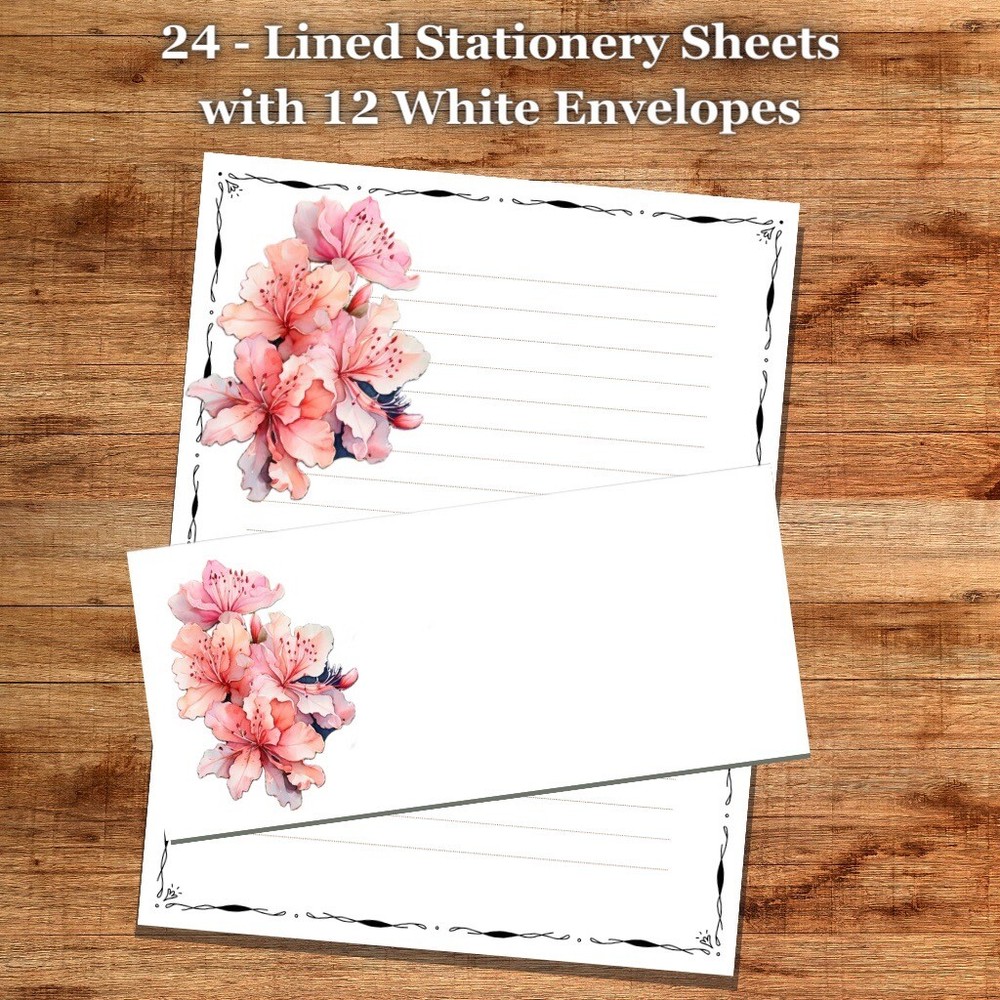 24 - Lined Stationary Sheets with 12  White Envelopes - Spring Design #007