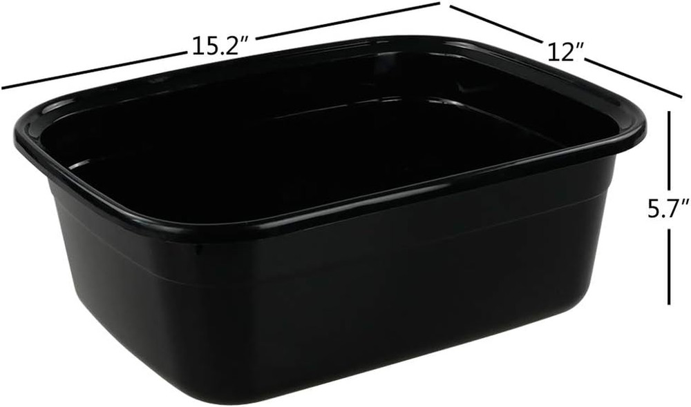 Plastic Dish Pan, Black Washing Basin, 14 Quart, 4-Pack