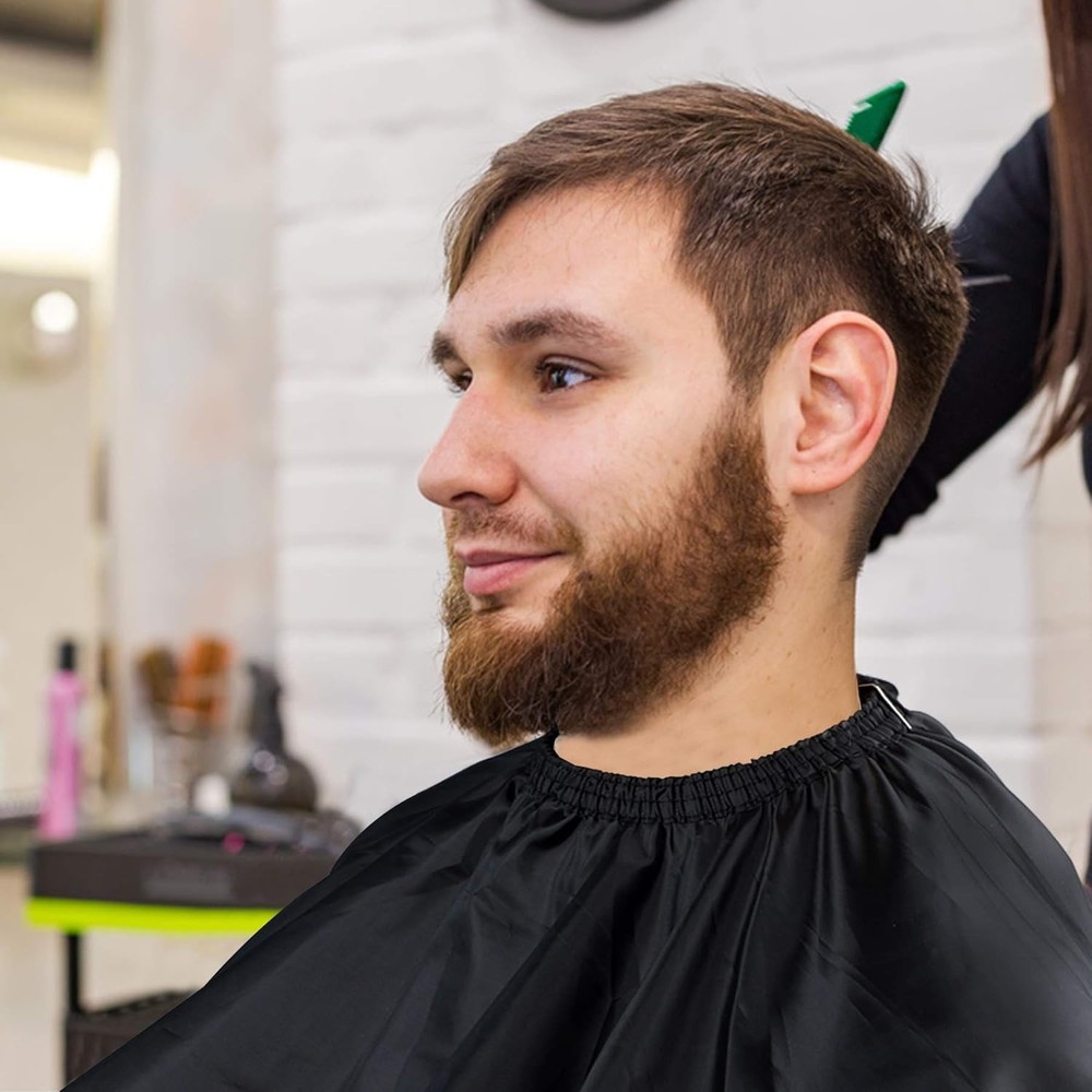 Adjustable Black Barber Cape with Duster Brush - Large, Lightweight & Durable