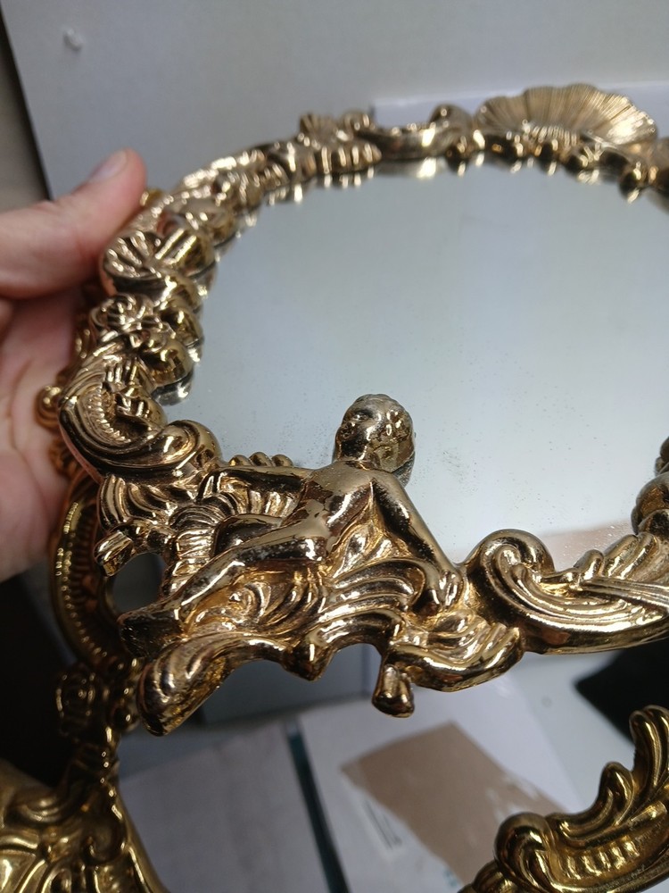 Tabletop brass mirror adjustable decorative looking glass cherub deco rococo sty