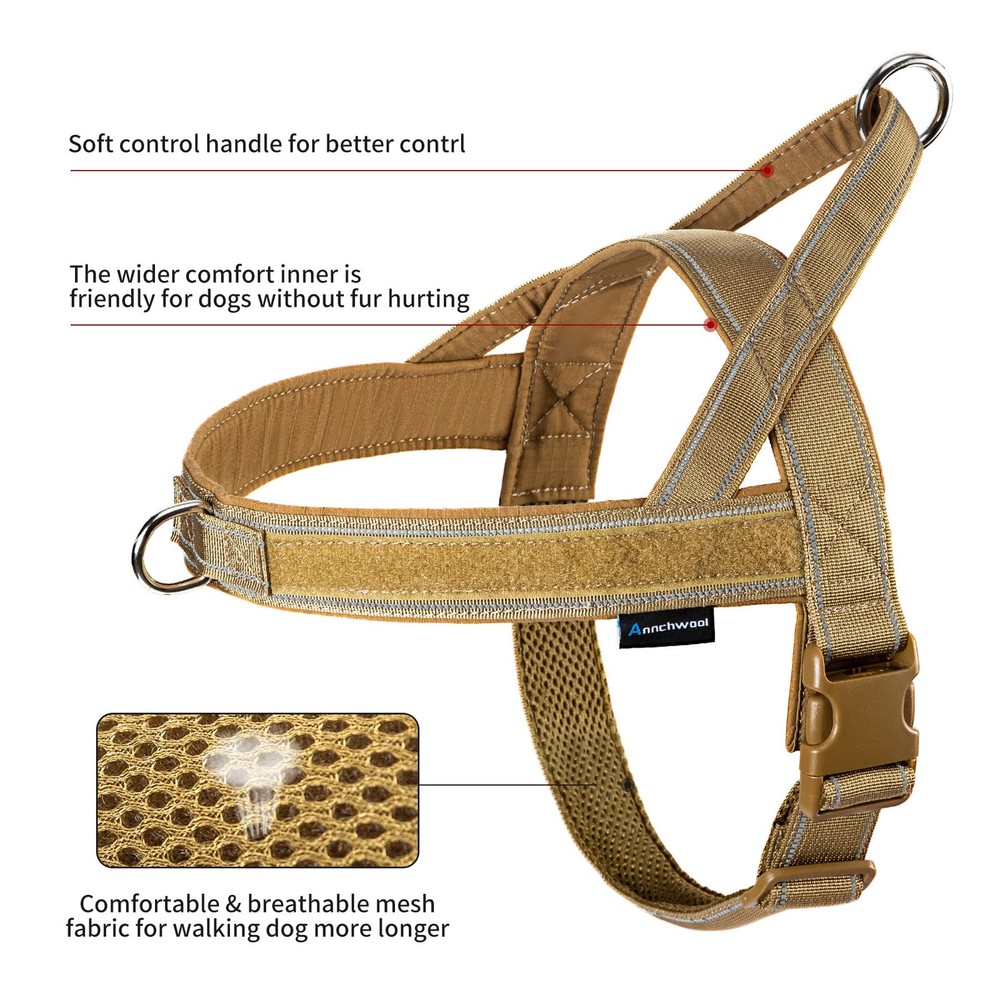 Annchwool No Pull Dog Harness with Soft Padded Handle,Reflective L, Brown