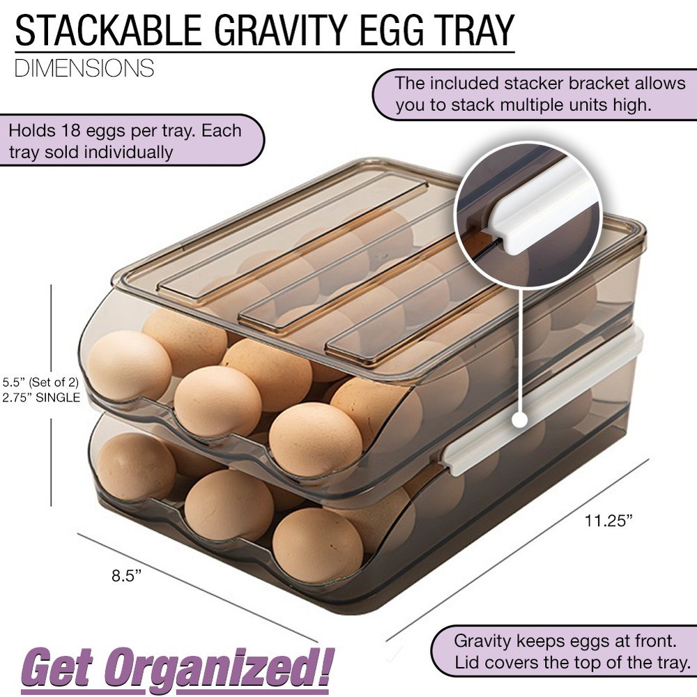 Acrylic Kitchen/Fridge Gravity Egg Dispenser Tray - Holds 18 Eggs - Stackable