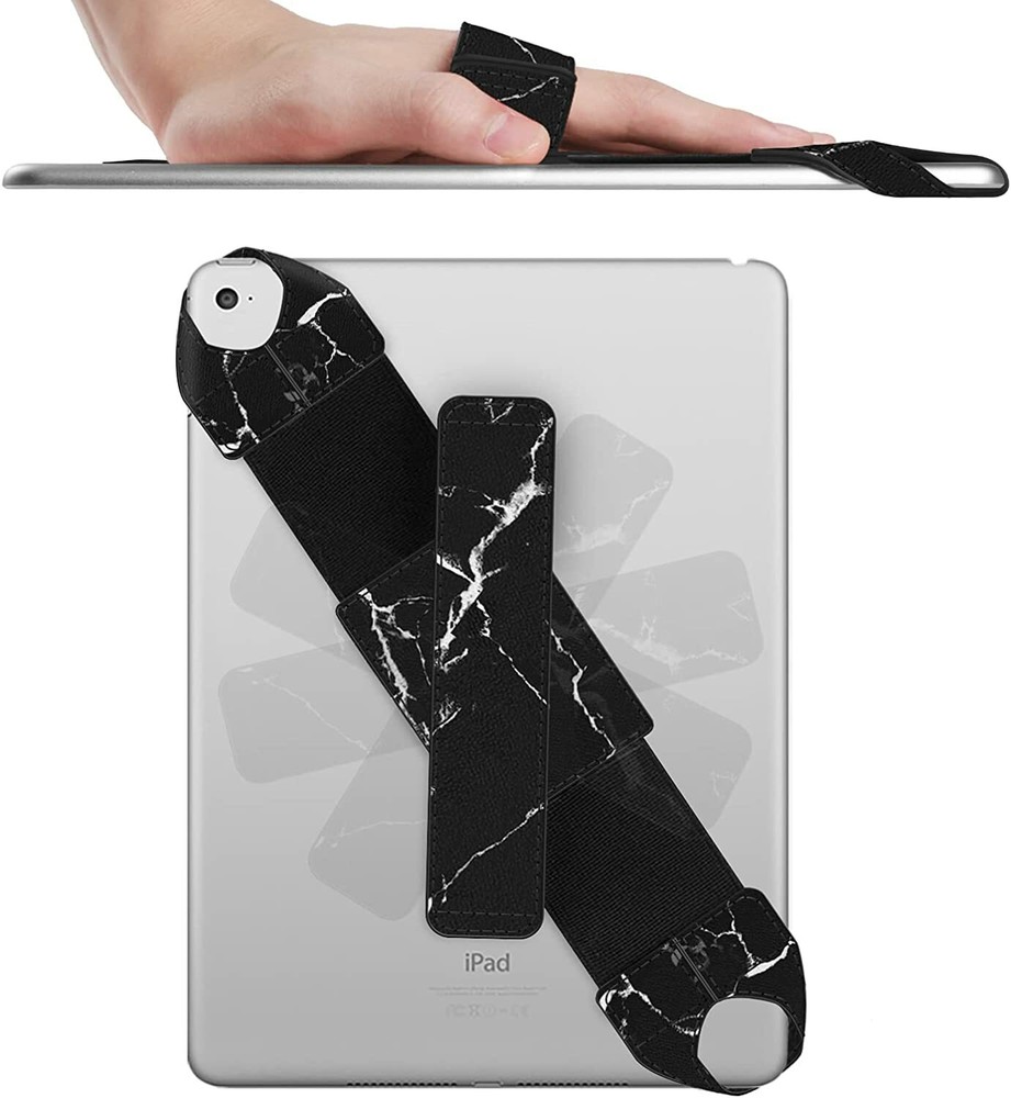 Universal Portable Tablet Hand Strap Holder Leather Handle Grip w Elastic Belt