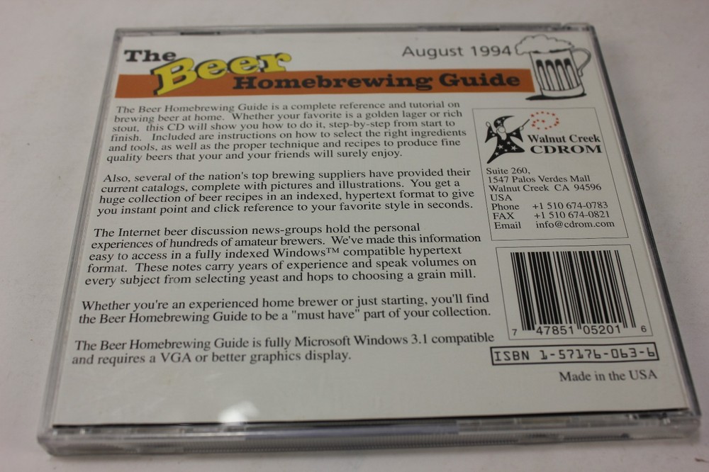 The Beer Homebrewing Guide Windows PC Software 1994 CD-ROM Brewing Reference