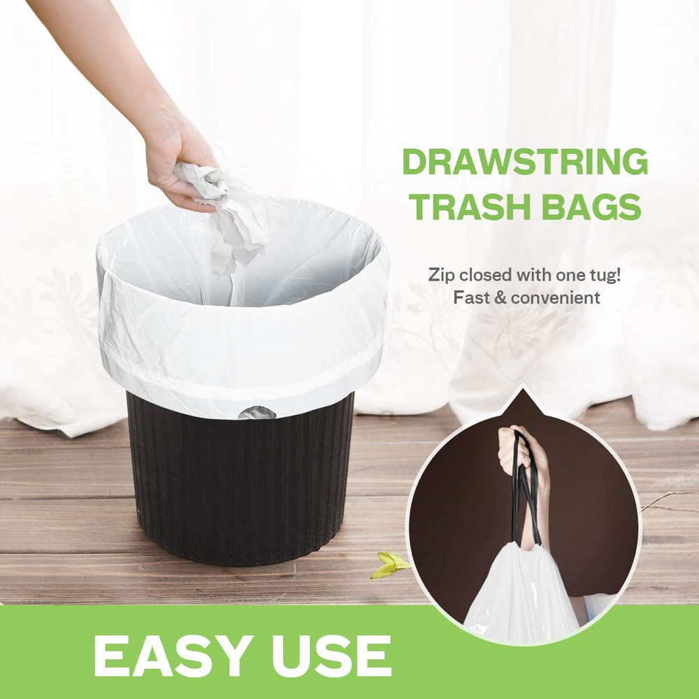 1.6 Gallon 100 Counts Strong Drawstring Trash Bags Garbage Bags, Medium Kitchen
