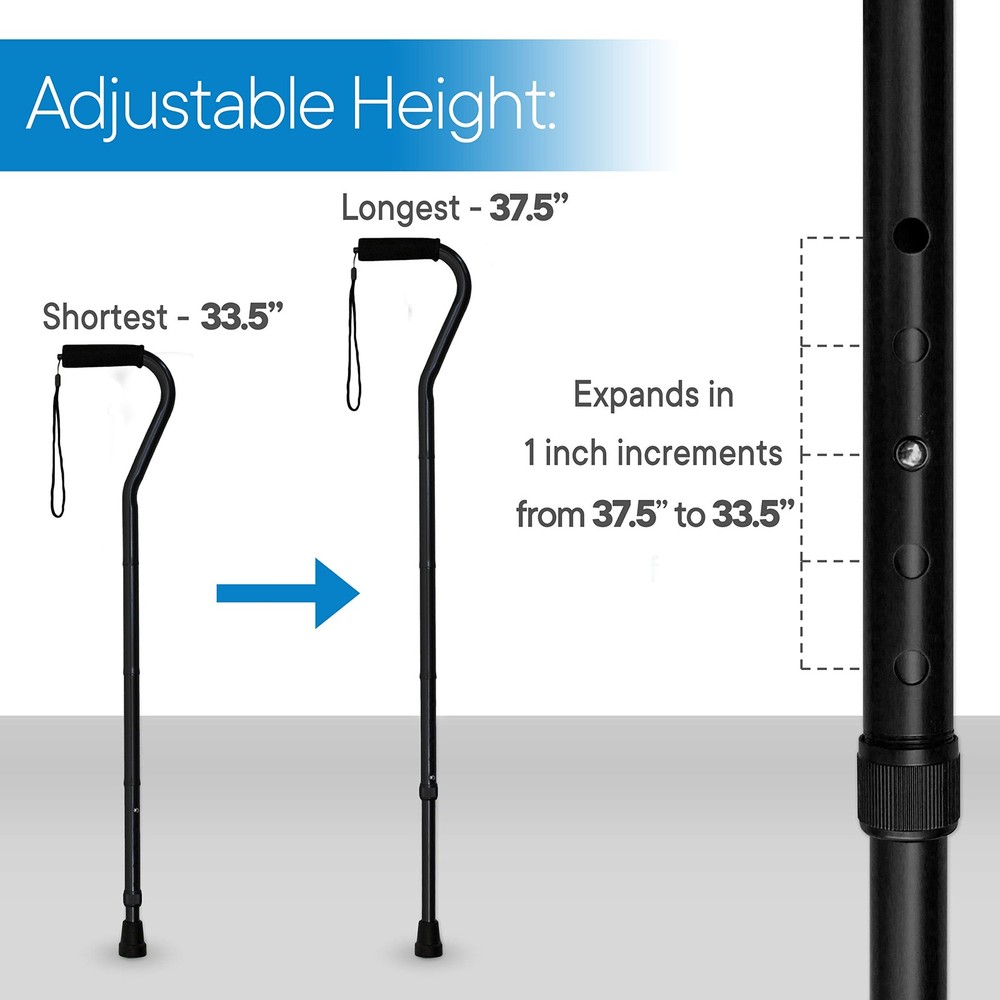 RMS Folding Cane with Offset Foam Handle, Adjustable Walking Stick Black