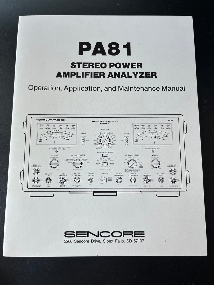 Sencore PA81 Stereo Power Amplifier Analyzer Manual