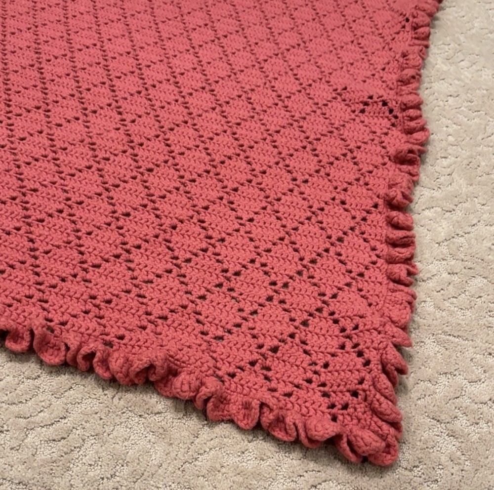 Handmade Pink Crochet Blanket/ Throw 50"x60"