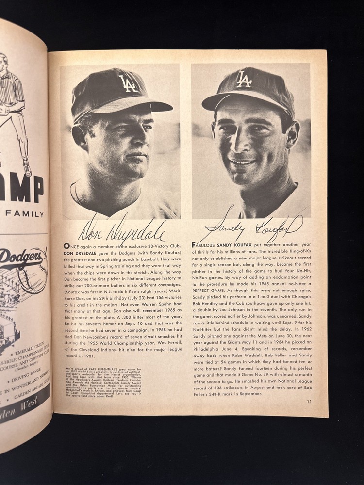 1965 LA Dodgers World Series Program vs Minnesota Twins - Unscored EX