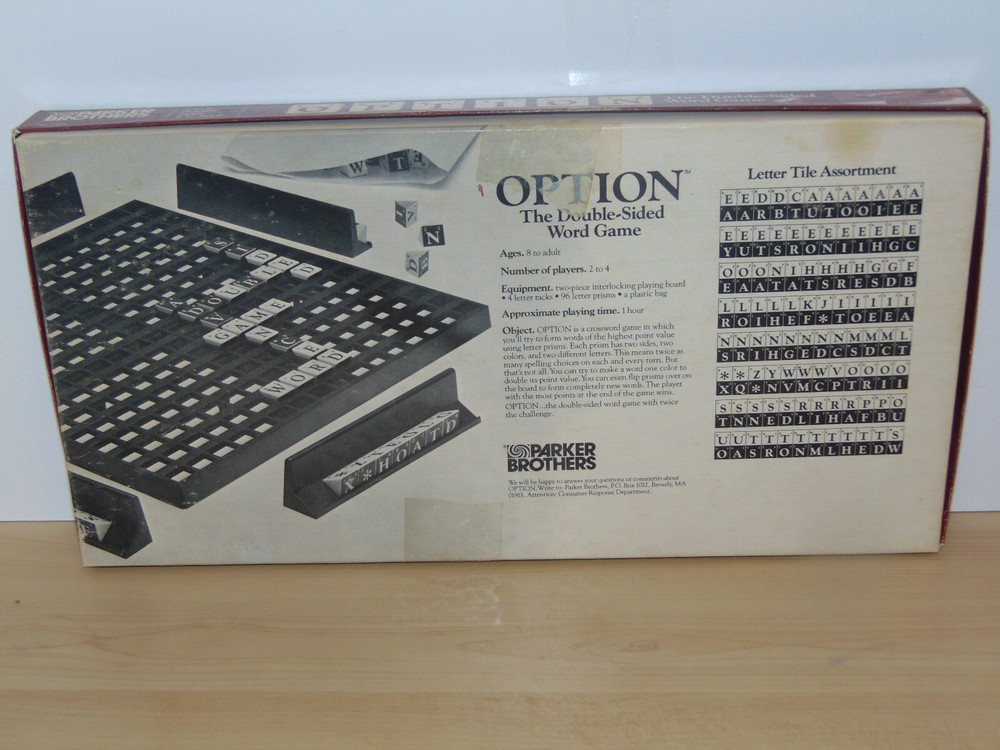 Option-Letter Tile-Double-Sided Board Game,1983-VG Cond