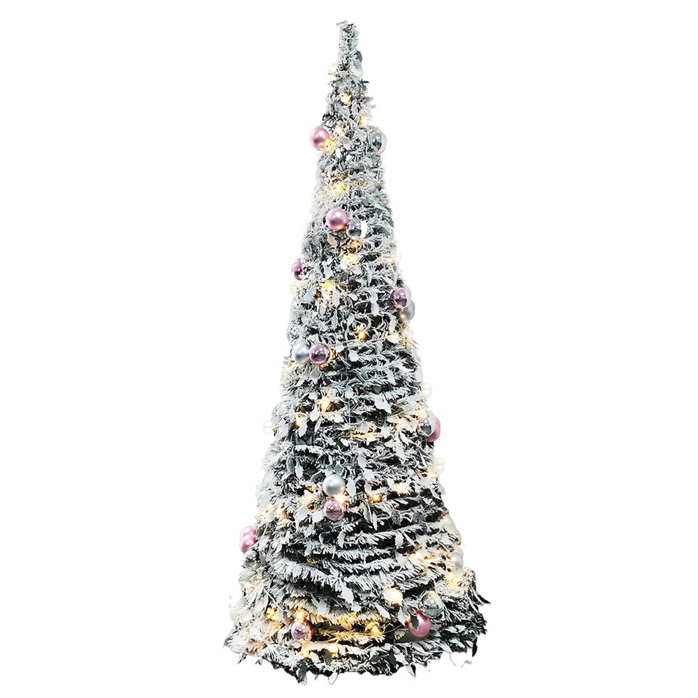 Pre-Lit Tree 6FT Artificial Foldable Snow Flocked Christmas Tree Home Decor