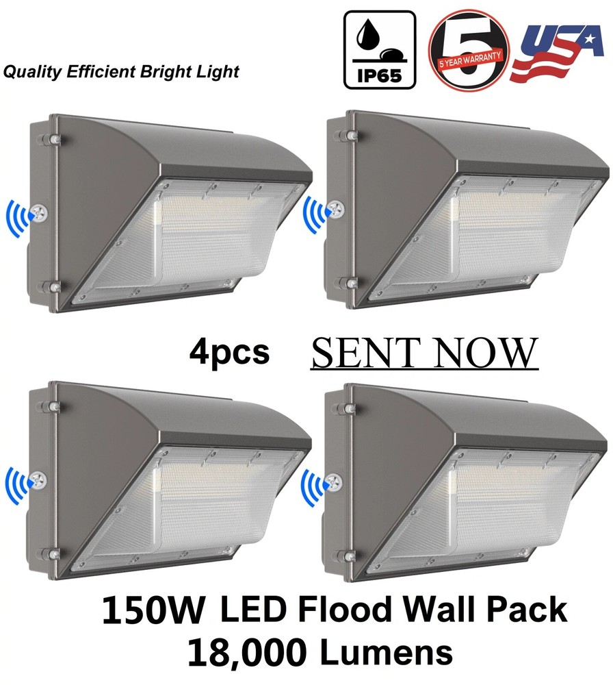 4 Pack 150 Watt Led Wall Pack Light Dusk to Dawn photocell Outdoor Light Fixture