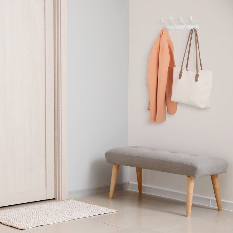 Wall Mounted Coat Hook Rack 4 Heavy Duty Hooks Space Saving Storage Solution New