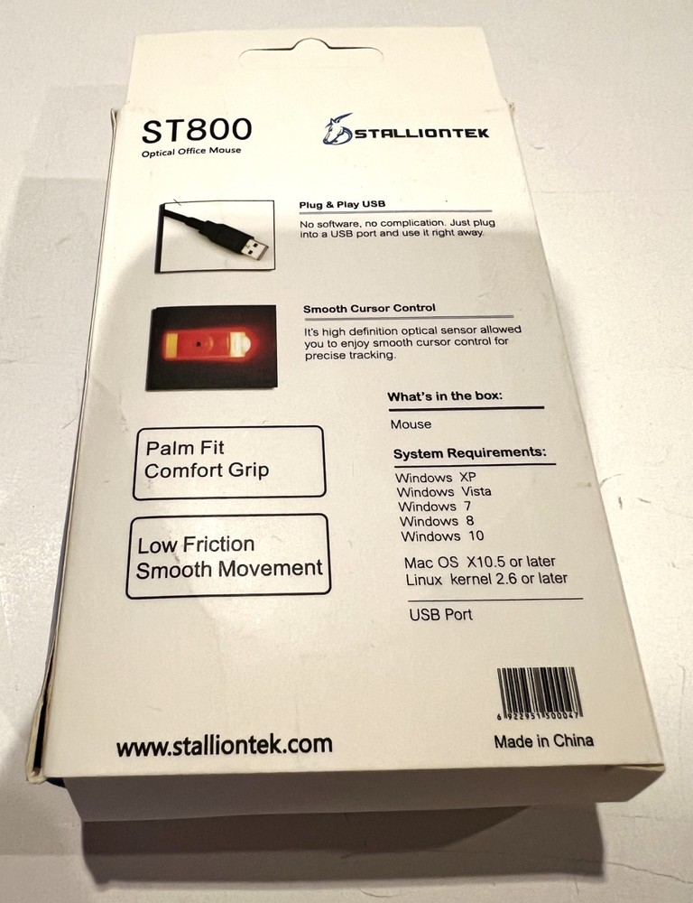 Stalliontek ST800 Corded Optical Office Mouse NEW