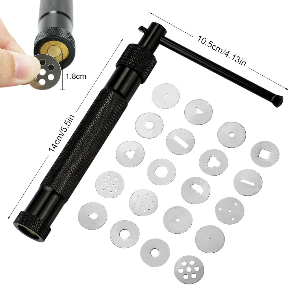 Stainless Steel Clay Extruder with 20 Pattern Discs, Handheld Sugar Paste Press