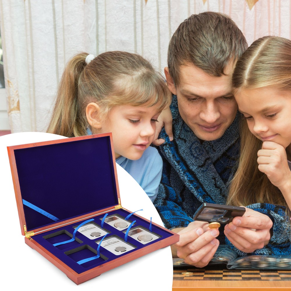 Coin Slab Storage Box Solid Wooden Display Case for 6 Certified PCGS NGC Holders