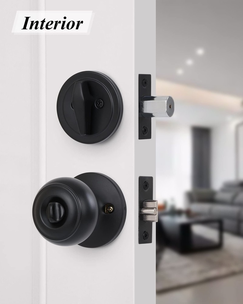 Lanwandeng All Keyed Alike Entry Door Knobs and Single 1 Pack, Matte Black