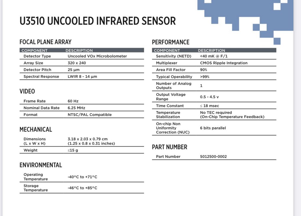 U3510 UNCOOLED INFRARED SENSORFOCAL PLANE ARRAY LEONARDO DRS THERMAL IMAGER